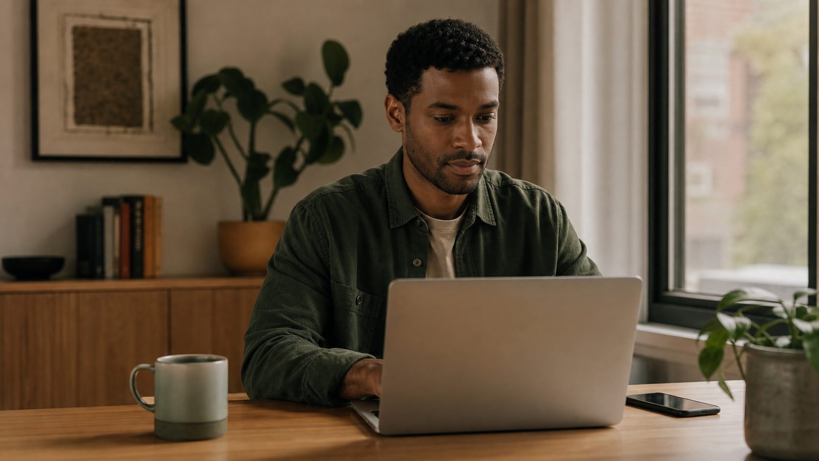 A man using a laptop in a calm private workspace